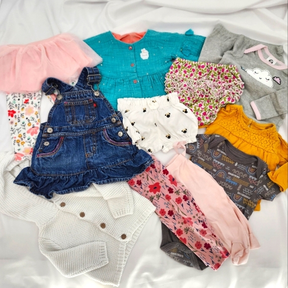 Baby Girls Clothing Bundle 0-6 Months Lot of 11 Mixed Brands Floral Pink - Picture 1 of 12